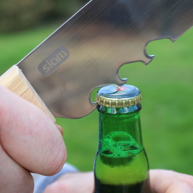 Winkee - Premium Grillmachete mit integriertem Flaschenöffner | Edelstahl und Holzgriff