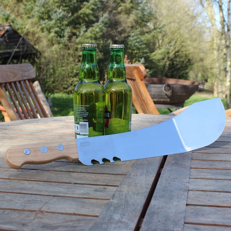 Winkee - Premium Grillmachete mit integriertem Flaschenöffner | Edelstahl und Holzgriff