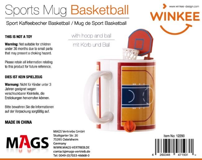 Winkee - Basketball Tasse mit Korb und Ball - Sport Kaffeebecher