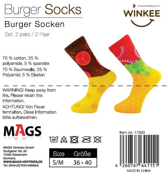 Winkee - Burger Socken 2 Paar 🍔 - Geschenkebuddy